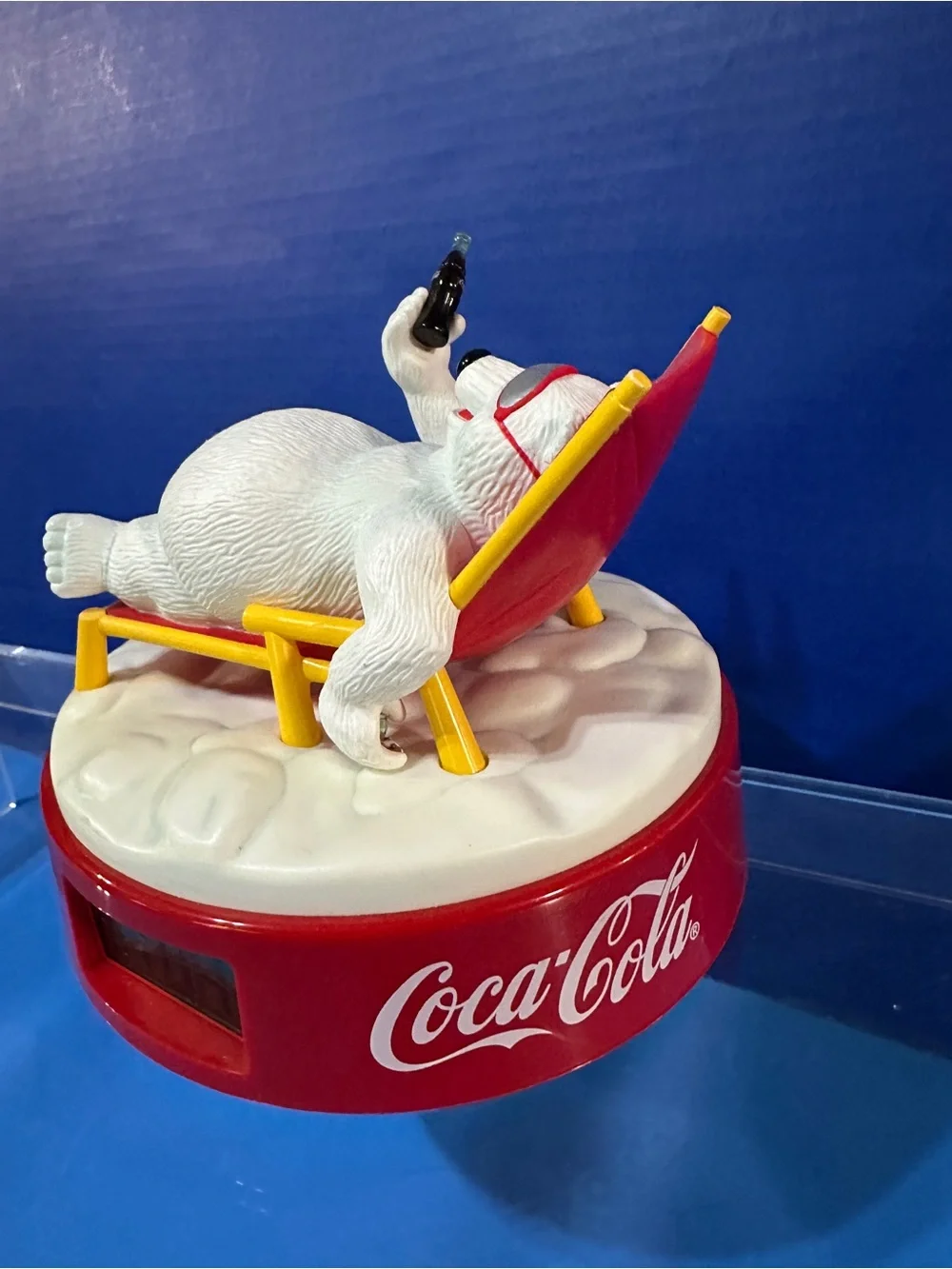 Coca-Cola Polar Bear Vintage 1996 Alarm Clock Lounging in Chair w/Coke Bottle